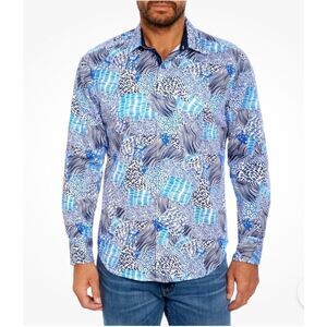 Robert Graham Men's Hurricane Sport Shirt Long Sleeve Classic Fit Blue